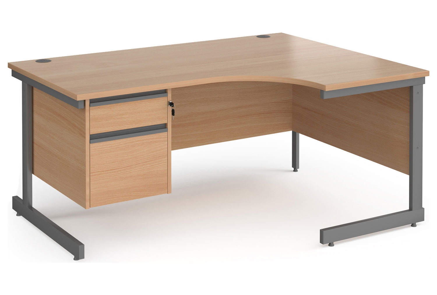 Value Line Classic+ C-Leg Right Ergo Office Desk 2 Drawers (Graphite Leg), 160wx120/80dx73h (cm), Beech
