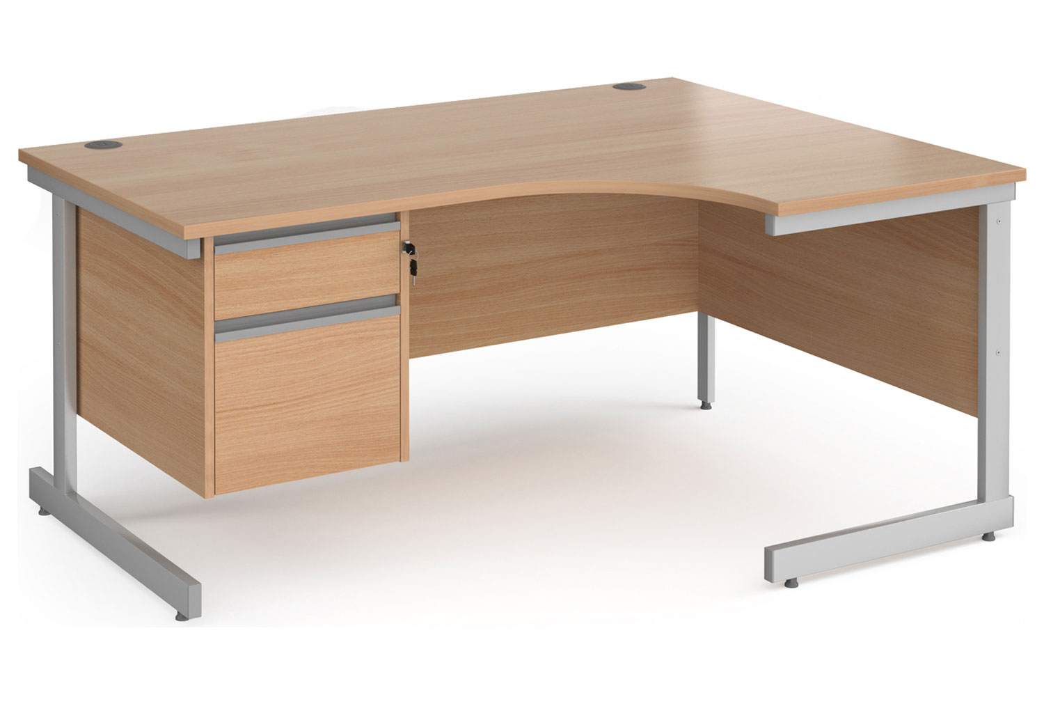 Value Line Classic+ C-Leg Right Ergo Office Desk 2 Drawers (Silver Leg), 160wx120/80dx73h (cm), Beech