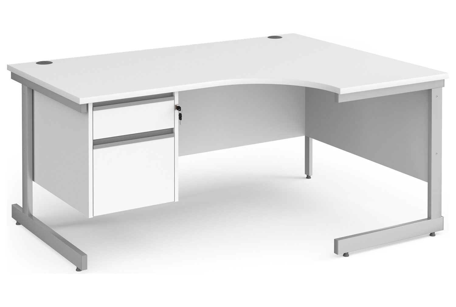 Value Line Classic+ C-Leg Right Ergo Office Desk 2 Drawers (Silver Leg), 160wx120/80dx73h (cm), White