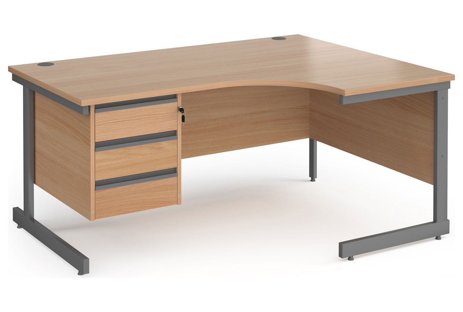Value Line Classic+ C-Leg Right Ergo Office Desk 3 Drawers (Graphite Leg), 160wx120/80dx73h (cm), Beech