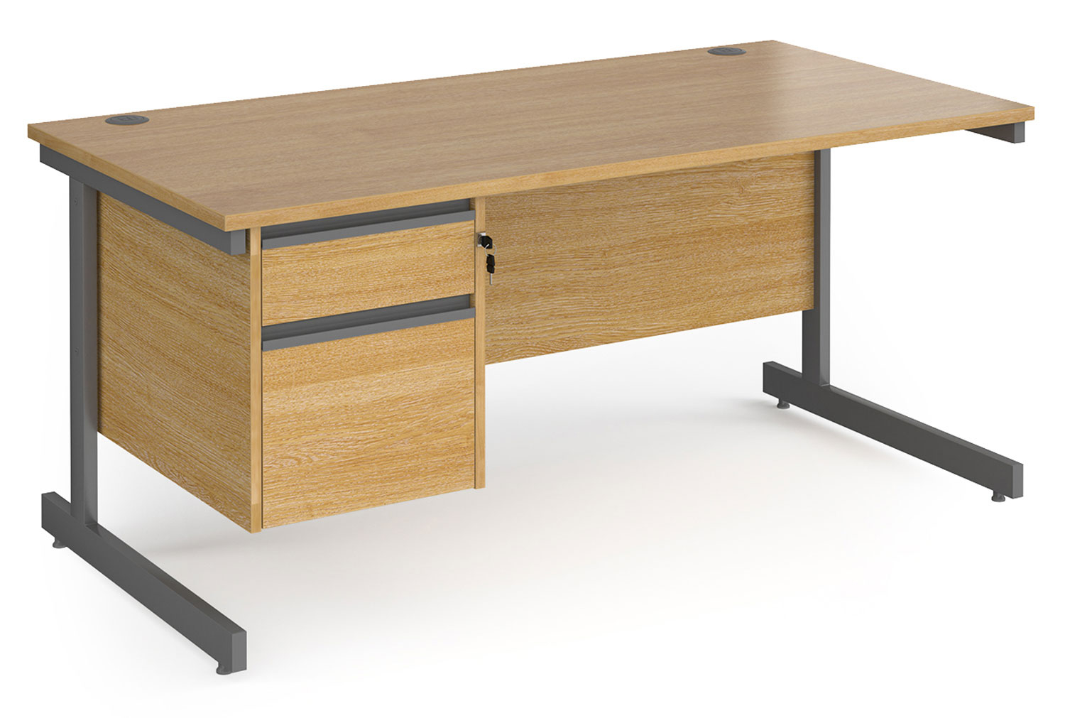 Value Line Classic+ Rectangular C-Leg Office Desk 2 Drawers (Graphite Leg), 160wx80dx73h (cm), Oak, Express Delivery