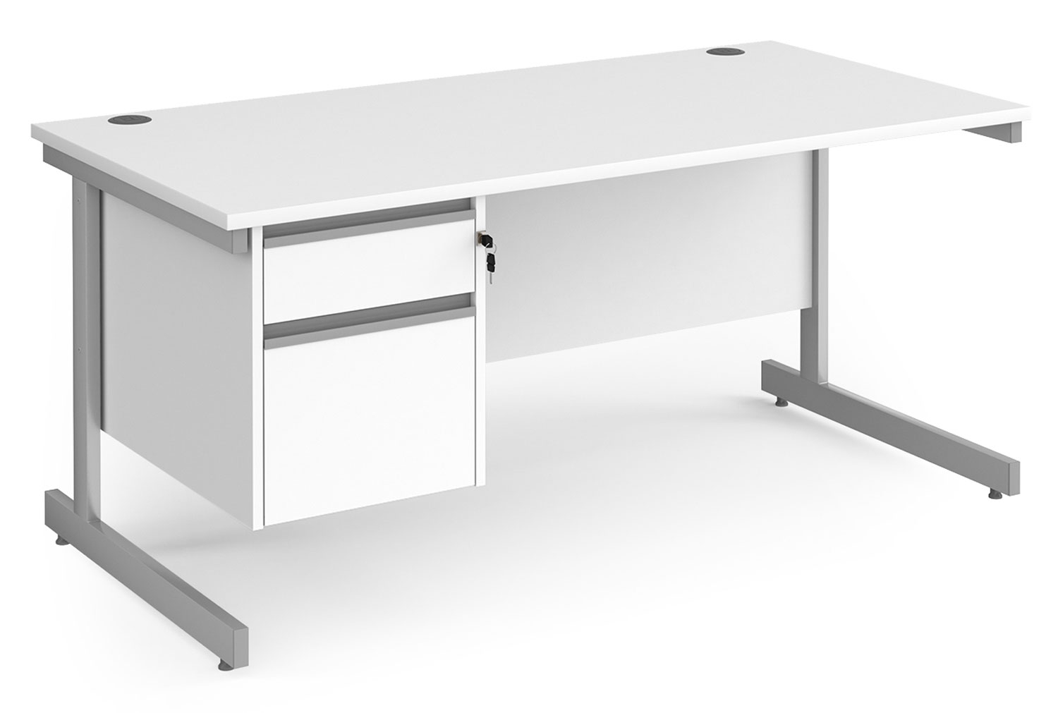 Value Line Classic+ Rectangular C-Leg Office Desk 2 Drawers (Silver Leg), 160wx80dx73h (cm), White