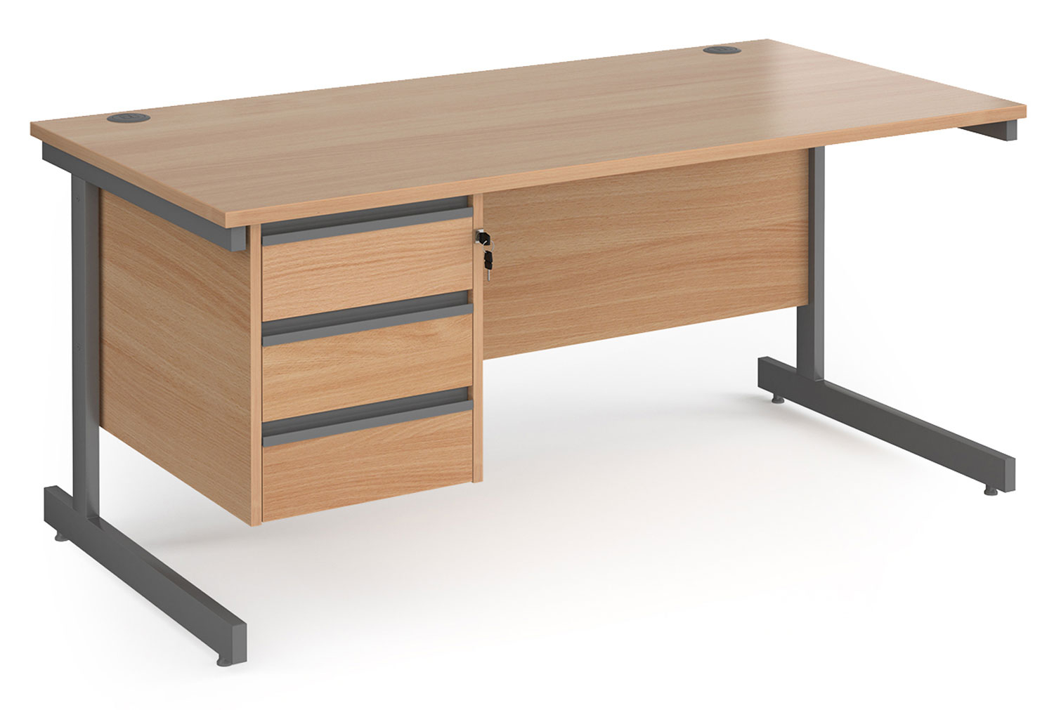 Value Line Classic+ Rectangular C-Leg Office Desk 3 Drawers (Graphite Leg), 160wx80dx73h (cm), Beech, Fully Installed