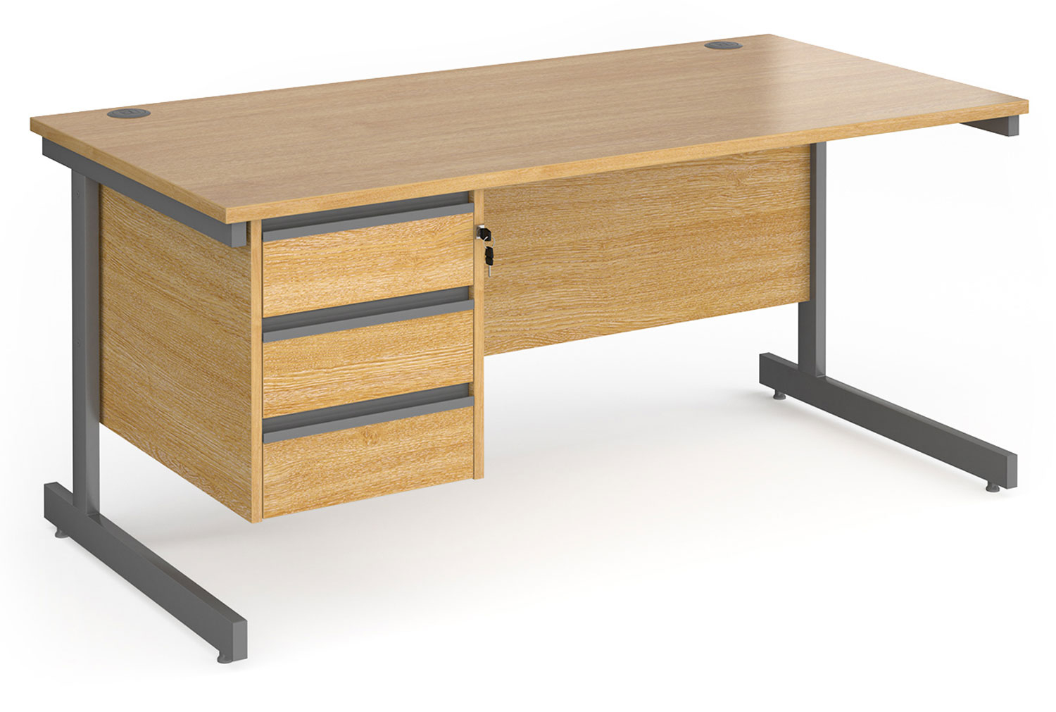 Value Line Classic+ Rectangular C-Leg Office Desk 3 Drawers (Graphite Leg), 160wx80dx73h (cm), Oak, Express Delivery