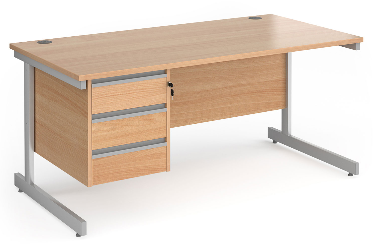 Value Line Classic+ Rectangular C-Leg Office Desk 3 Drawers (Silver Leg), 160wx80dx73h (cm), Beech, Express Delivery