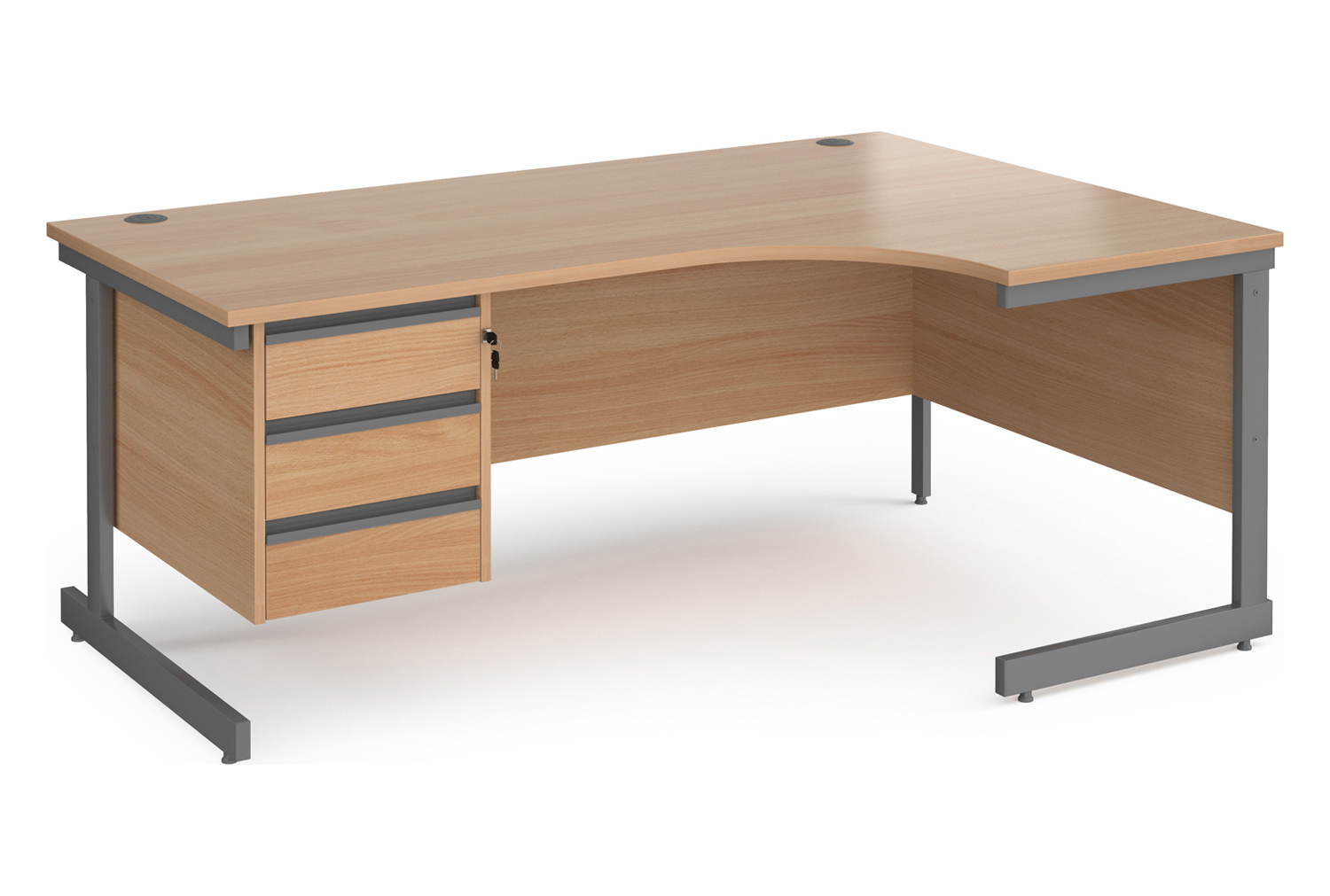 Value Line Classic+ C-Leg Right Ergo Office Desk 3 Drawers (Graphite Leg), 180wx120/80dx73h (cm), Beech, Fully Installed