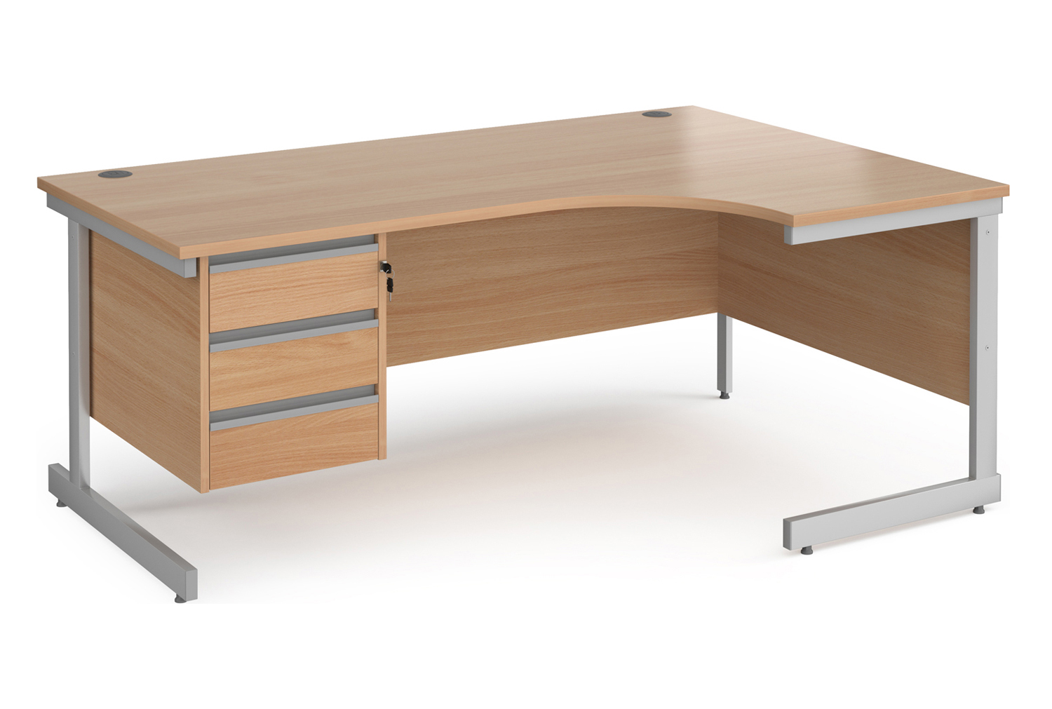 Value Line Classic+ C-Leg Right Ergo Office Desk 3 Drawers (Silver Leg), 180wx120/80dx73h (cm), Beech