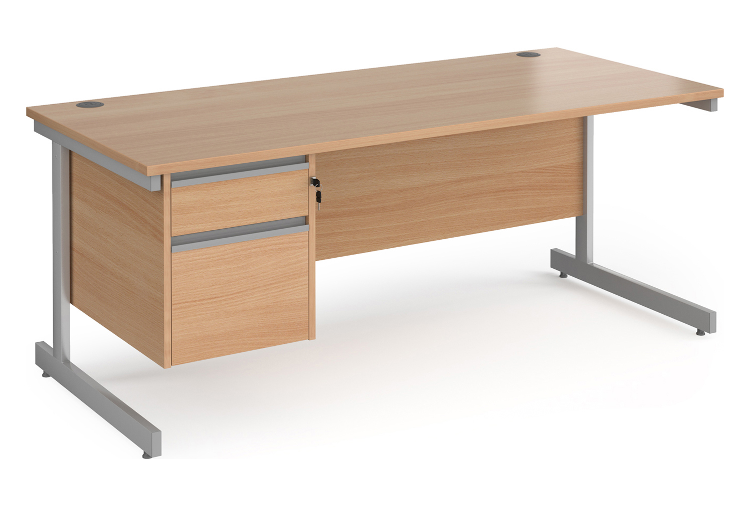 Value Line Classic+ Rectangular C-Leg Office Desk 2 Drawers (Silver Leg), 180wx80dx73h (cm), Beech, Fully Installed