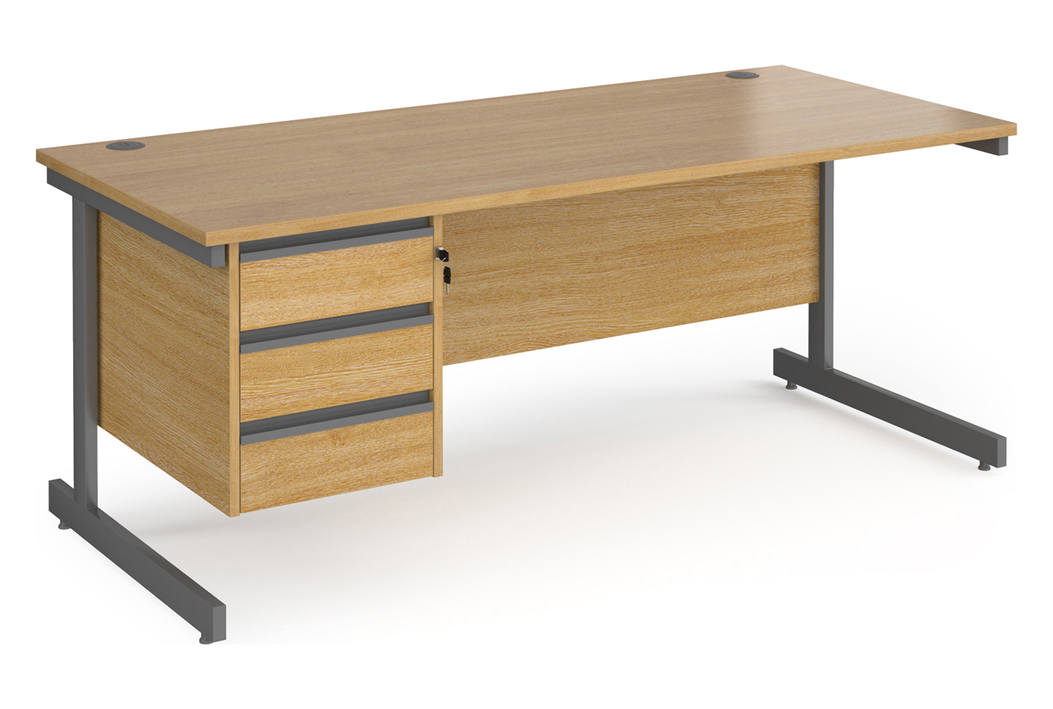 Value Line Classic+ Rectangular C-Leg Office Desk 3 Drawers (Graphite Leg), 180wx80dx73h (cm), Oak, Express Delivery
