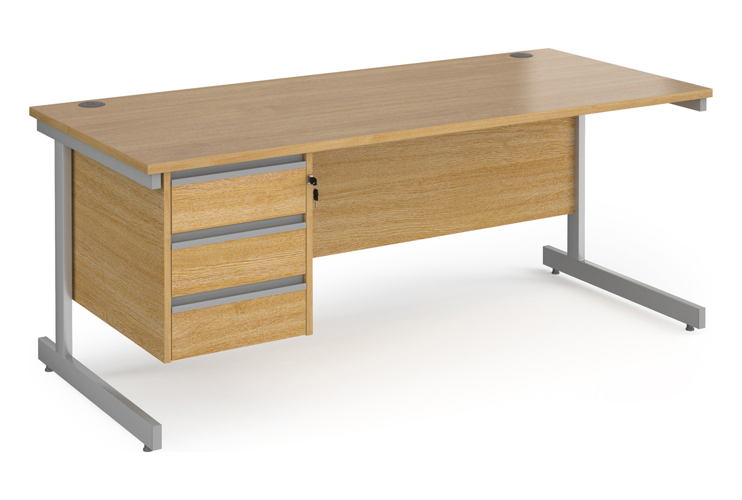 Value Line Classic+ Rectangular C-Leg Office Desk 3 Drawers (Silver Leg), 180wx80dx73h (cm), Oak, Express Delivery