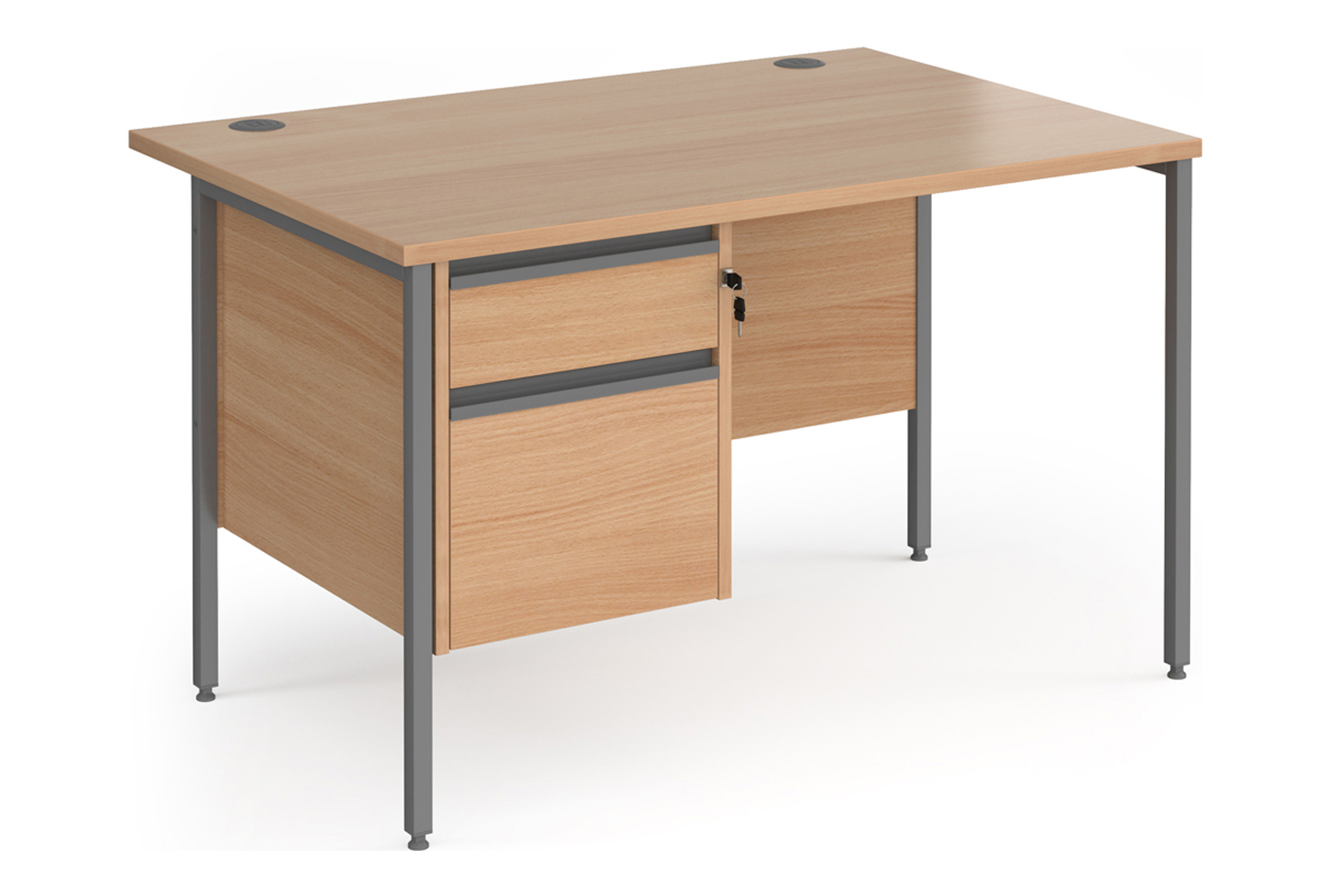 Value Line Classic+ Rectangular H-Leg Office Desk 2 Drawers (Graphite Leg), 120wx80dx73h (cm), Beech