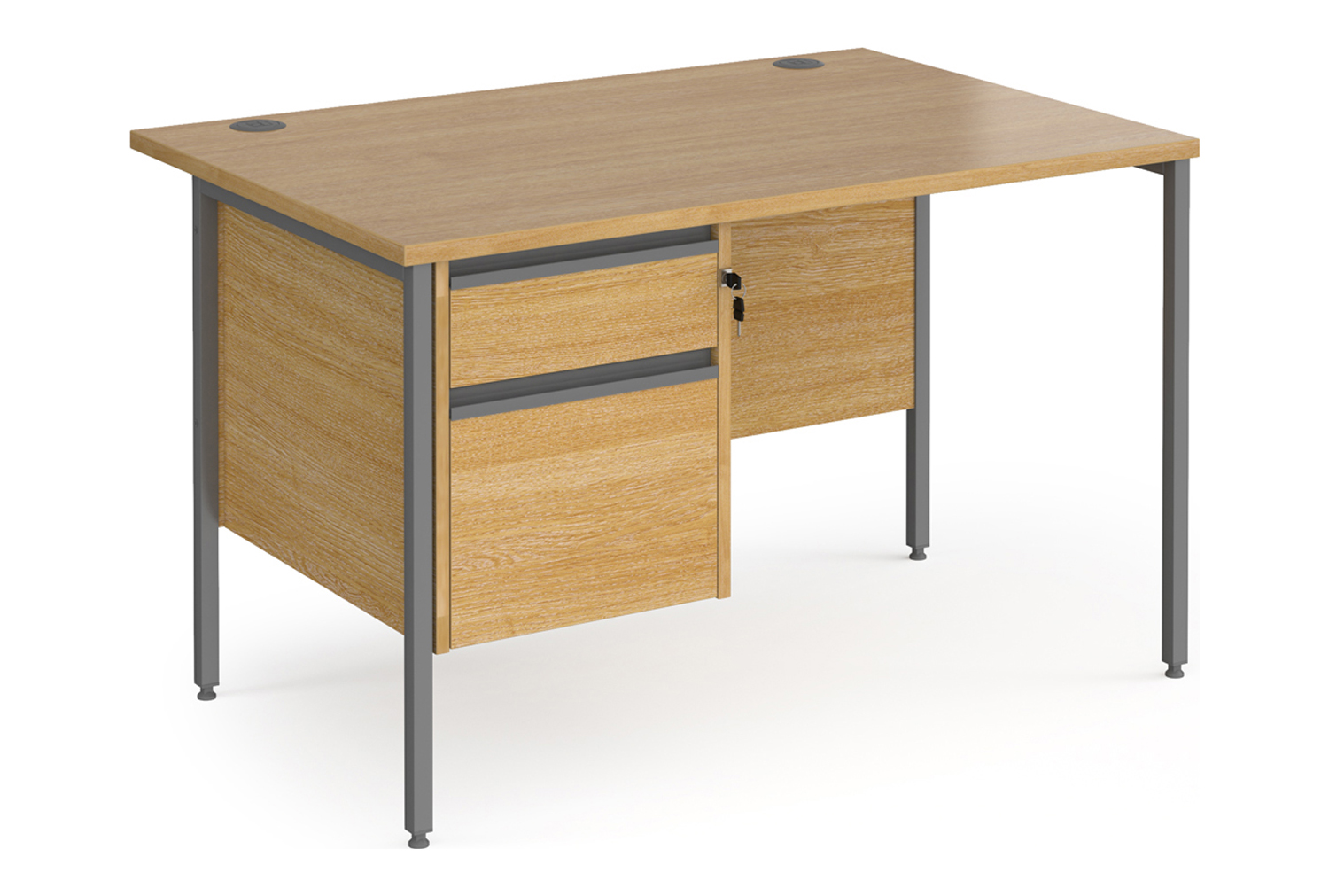 Value Line Classic+ Rectangular H-Leg Office Desk 2 Drawers (Graphite Leg), 120wx80dx73h (cm), Oak