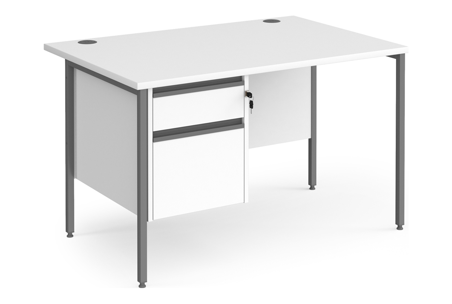 Value Line Classic+ Rectangular H-Leg Office Desk 2 Drawers (Graphite Leg), 120wx80dx73h (cm), White, Fully Installed