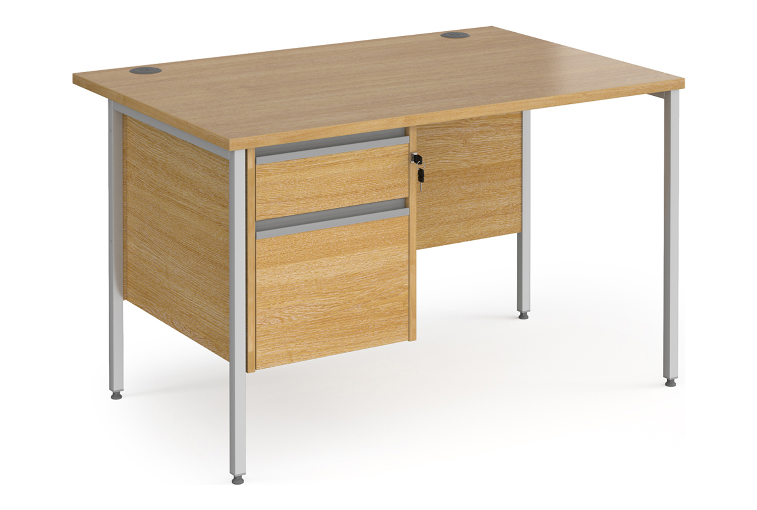 Value Line Classic+ Rectangular H-Leg Office Desk 2 Drawers (Silver Leg), 120wx80dx73h (cm), Oak, Express Delivery