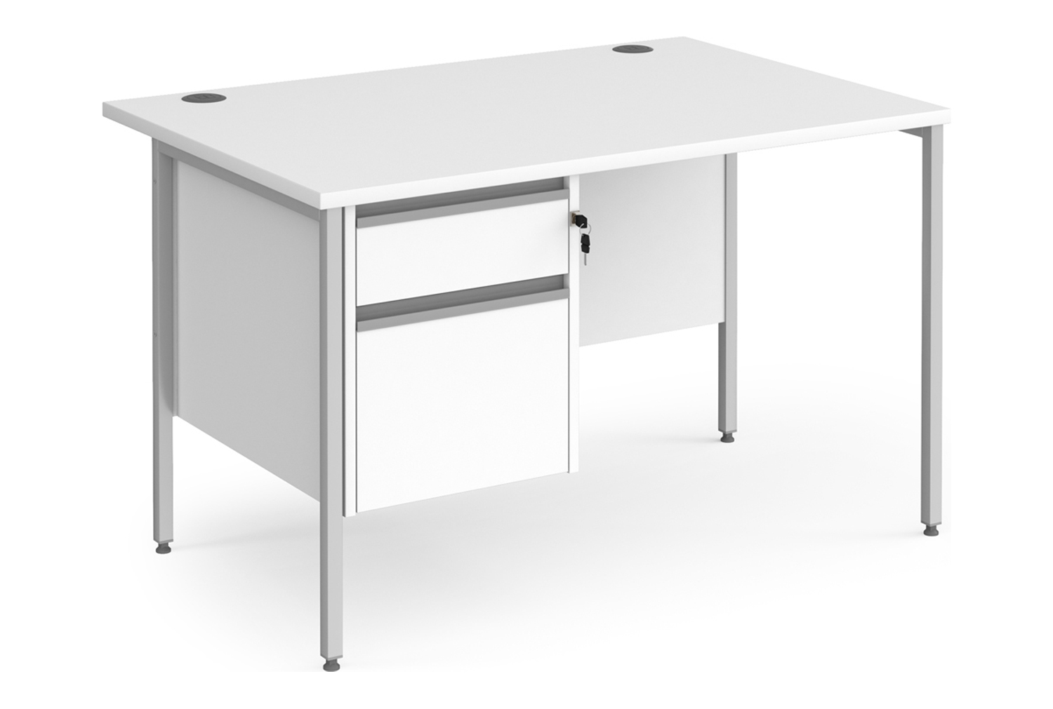 Value Line Classic+ Rectangular H-Leg Office Desk 2 Drawers (Silver Leg), 120wx80dx73h (cm), White, Fully Installed