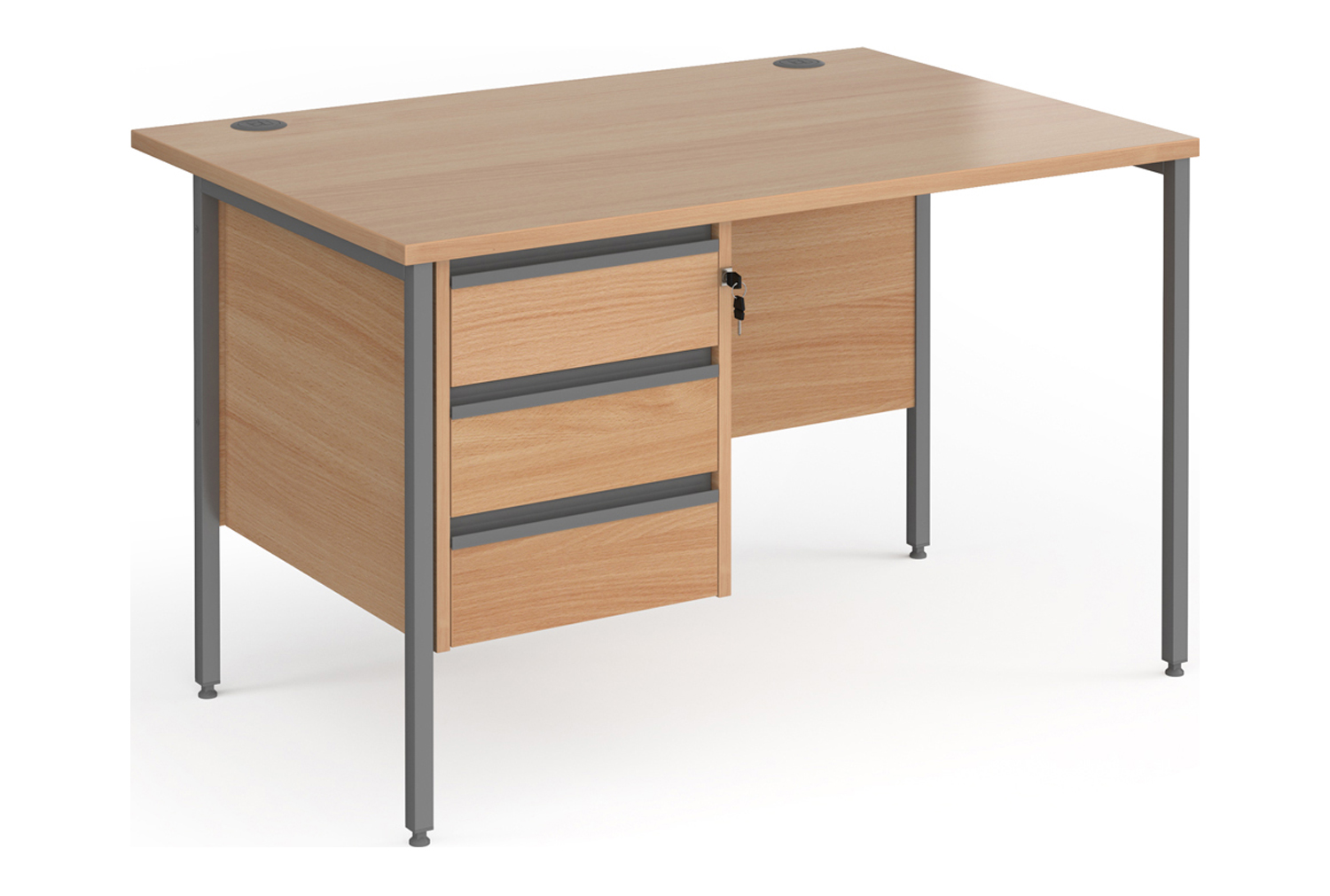 Value Line Classic+ Rectangular H-Leg Office Desk 3 Drawers (Graphite Leg), 120wx80dx73h (cm), Beech