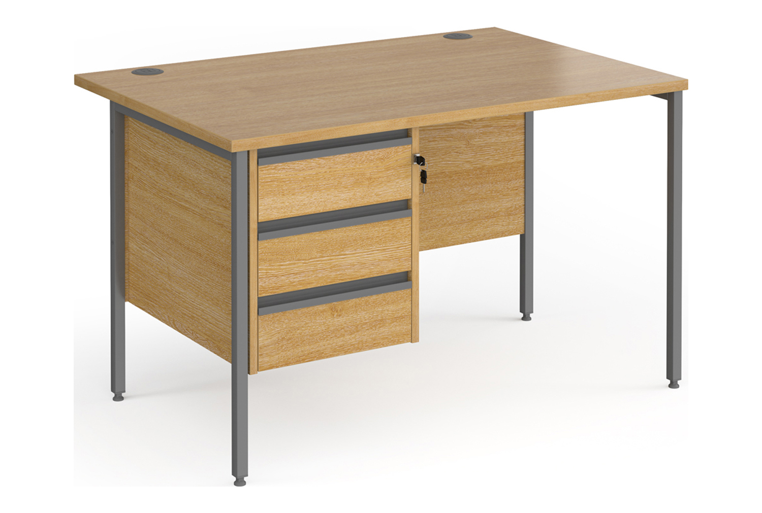 Value Line Classic+ Rectangular H-Leg Office Desk 3 Drawers (Graphite Leg), 120wx80dx73h (cm), Oak