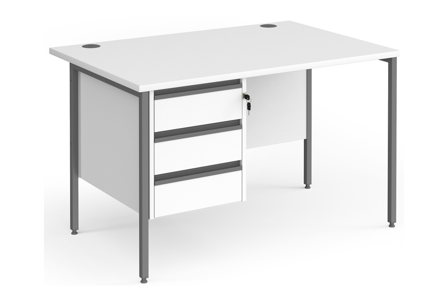 Value Line Classic+ Rectangular H-Leg Office Desk 3 Drawers (Graphite Leg), 120wx80dx73h (cm), White, Express Delivery