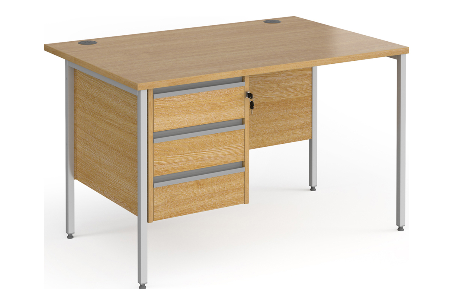 Value Line Classic+ Rectangular H-Leg Office Desk 3 Drawers (Silver Leg), 120wx80dx73h (cm), Oak, Fully Installed