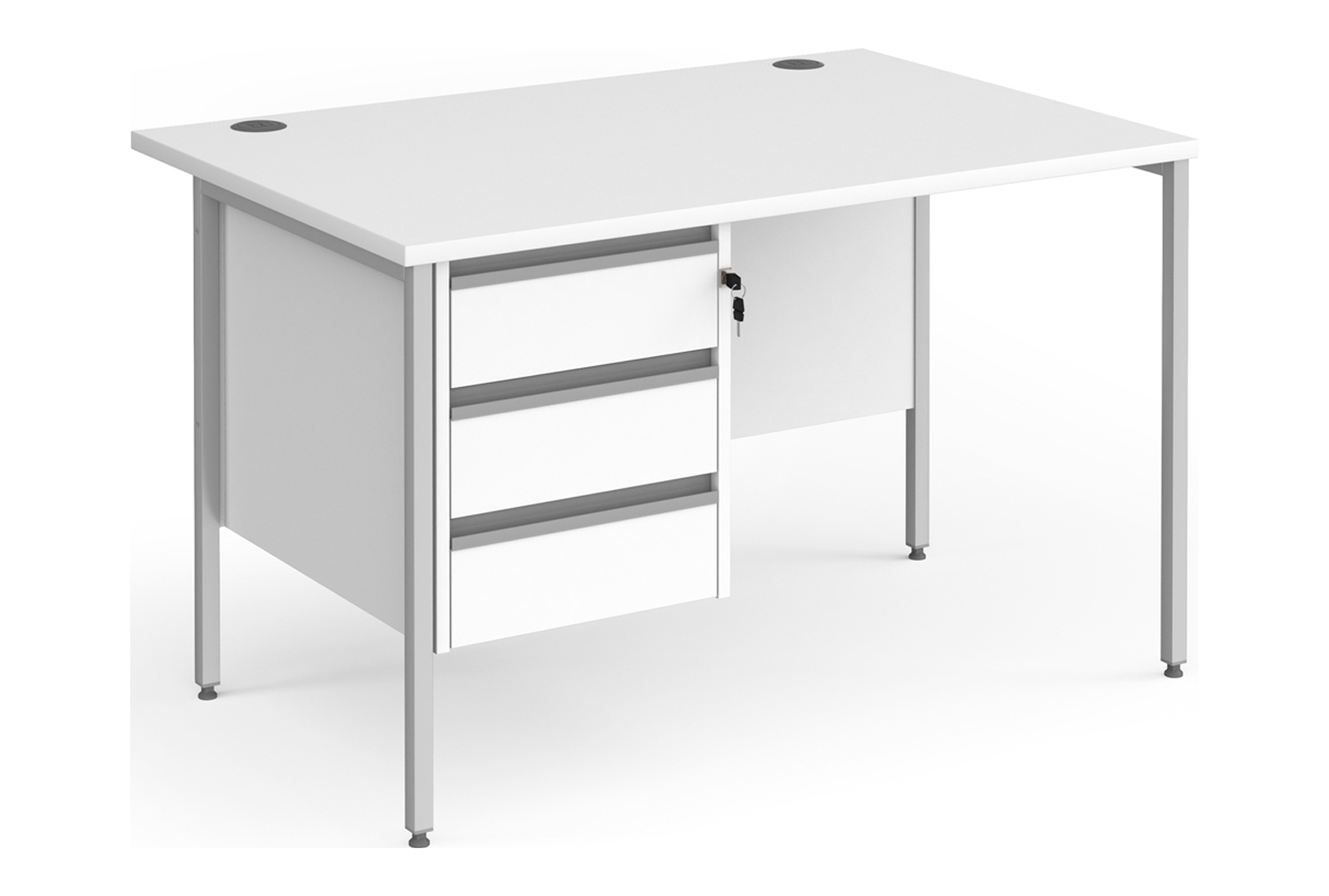 All White Rectangular H-Leg Office Desk 3 Drawers, 120wx80dx73h (cm), Express Delivery