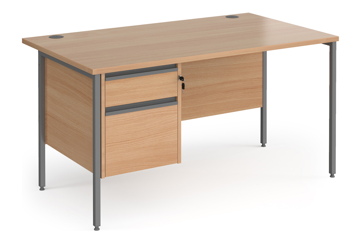 Value Line Classic+ Rectangular H-Leg Office Desk 2 Drawers (Graphite Leg), 140wx80dx73h (cm), Beech, Express Delivery