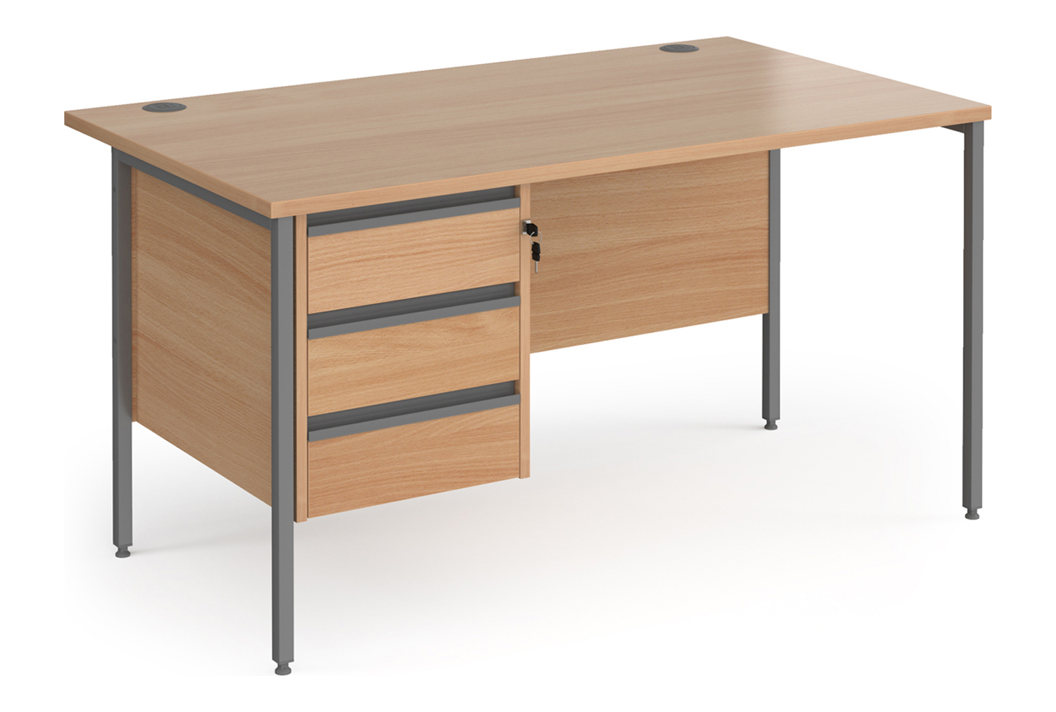 Value Line Classic+ Rectangular H-Leg Office Desk 3 Drawers (Graphite Leg), 140wx80dx73h (cm), Beech, Fully Installed