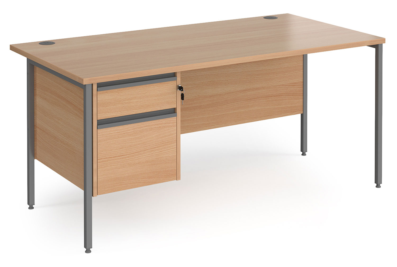 Value Line Classic+ Rectangular H-Leg Office Desk 2 Drawers (Graphite Leg), 160wx80dx73h (cm), Beech, Express Delivery