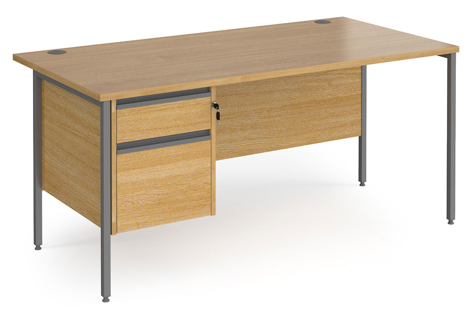 Value Line Classic+ Rectangular H-Leg Office Desk 2 Drawers (Graphite Leg), 160wx80dx73h (cm), Oak