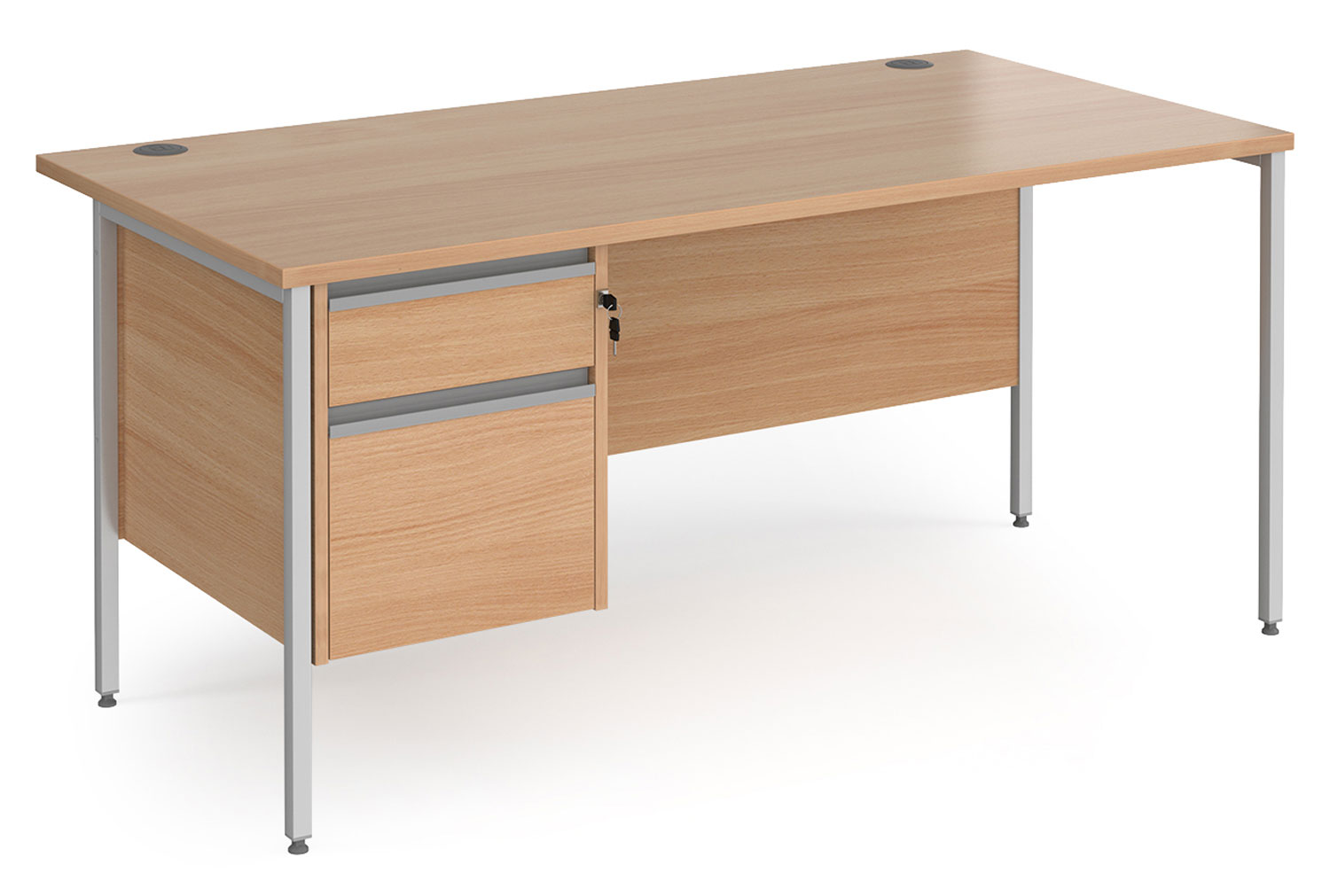 Value Line Classic+ Rectangular H-Leg Office Desk 2 Drawers (Silver Leg), 160wx80dx73h (cm), Beech