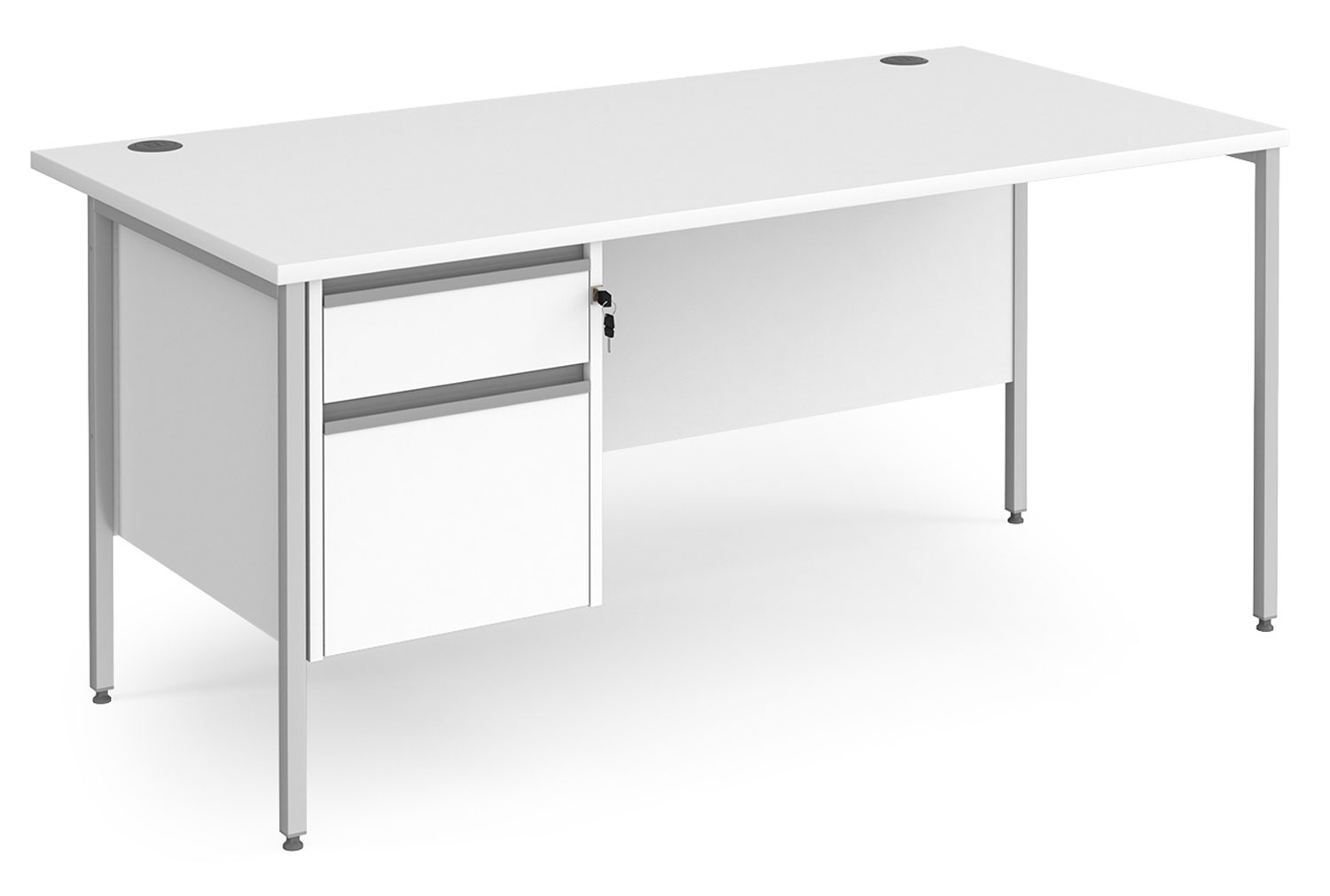Value Line Classic+ Rectangular H-Leg Office Desk 2 Drawers (Silver Leg), 160wx80dx73h (cm), White