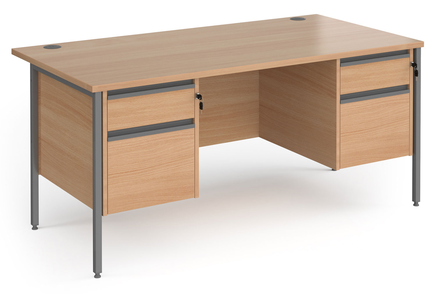 Value Line Classic+ Rectangular H-Leg Office Desk 2+2 Drawers (Graphite Leg), 160wx80dx73h (cm), Beech, Fully Installed