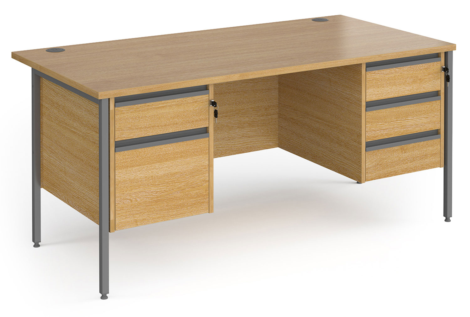 Value Line Classic+ Rectangular H-Leg Office Desk 2+3 Drawers (Graphite Leg), 160wx80dx73h (cm), Oak, Fully Installed