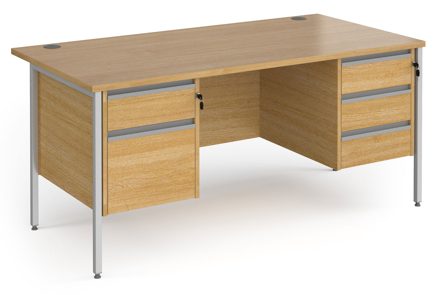 Value Line Classic+ Rectangular H-Leg Office Desk 2+3 Drawers (Silver Leg), 160wx80dx73h (cm), Oak