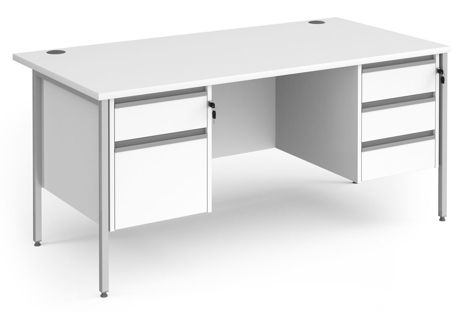 Value Line Classic+ Rectangular H-Leg Office Desk 2+3 Drawers (Silver Leg), 160wx80dx73h (cm), White, Fully Installed