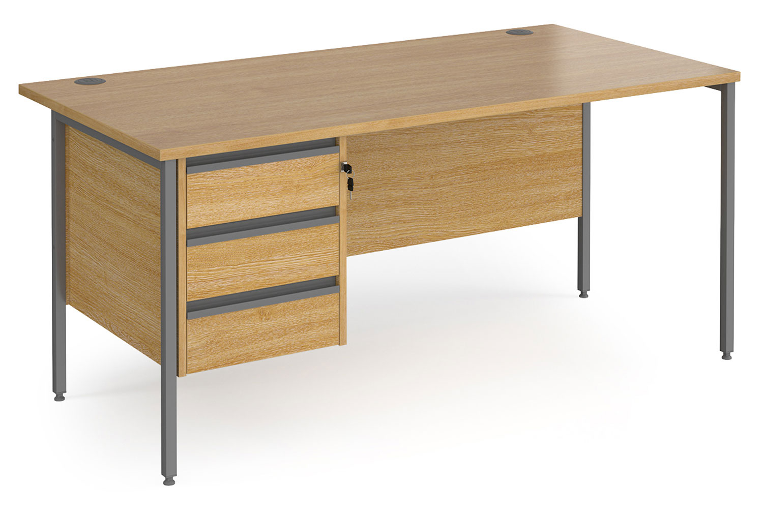 Value Line Classic+ Rectangular H-Leg Office Desk 3 Drawers (Graphite Leg), 160wx80dx73h (cm), Oak, Express Delivery