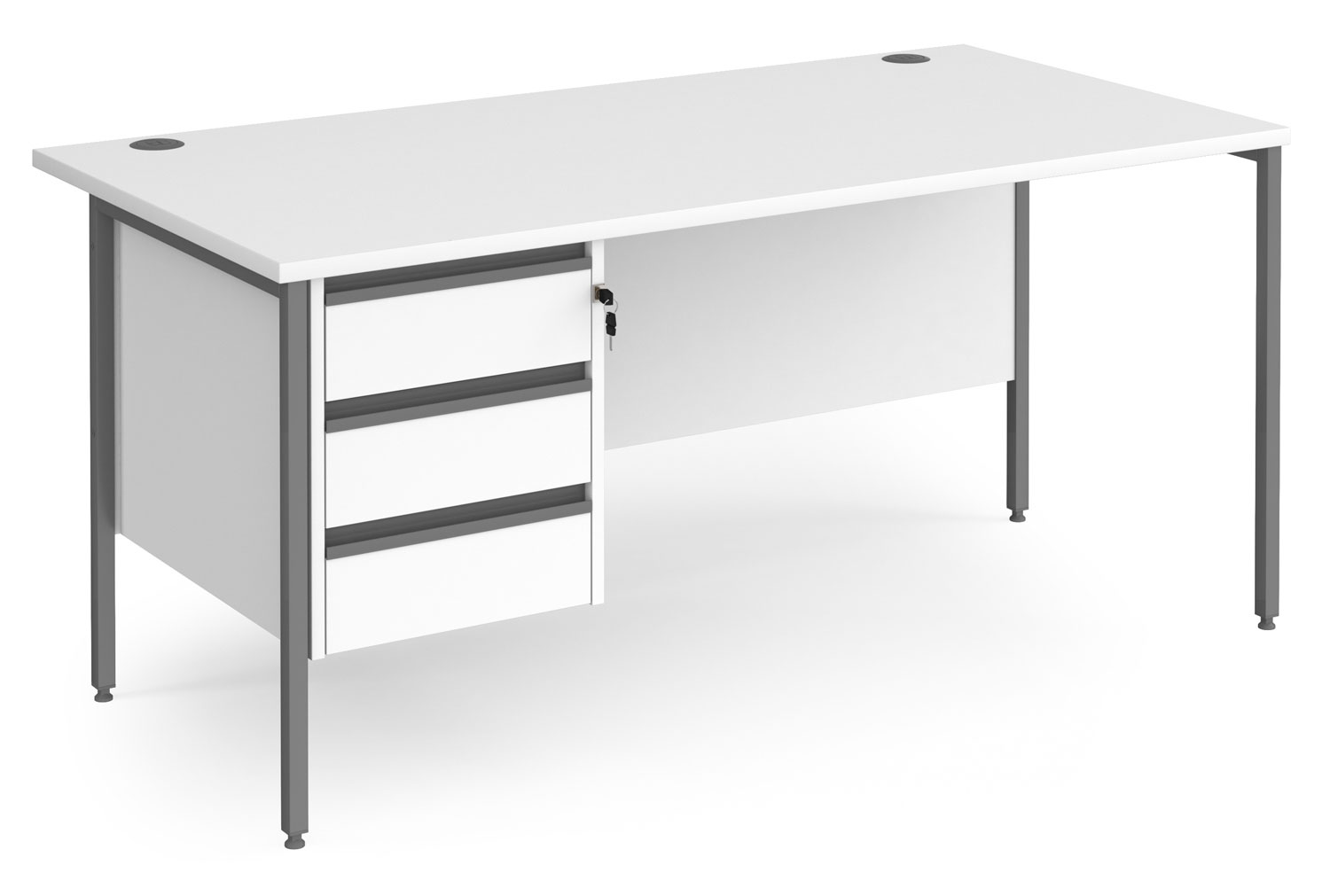 Value Line Classic+ Rectangular H-Leg Office Desk 3 Drawers (Graphite Leg), 160wx80dx73h (cm), White, Fully Installed