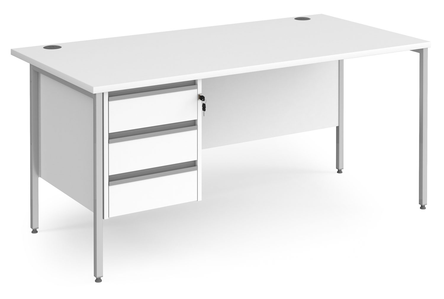 Value Line Classic+ Rectangular H-Leg Office Desk 3 Drawers (Silver Leg), 160wx80dx73h (cm), White, Fully Installed