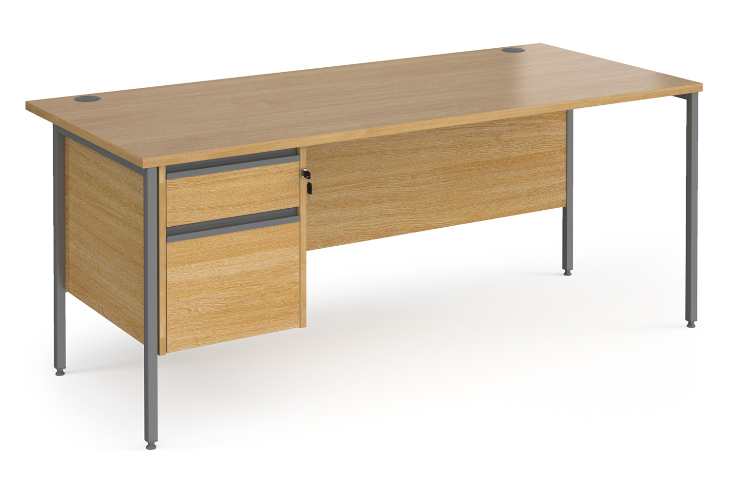Value Line Classic+ Rectangular H-Leg Office Desk 2 Drawers (Graphite Leg), 180wx80dx73h (cm), Oak, Express Delivery