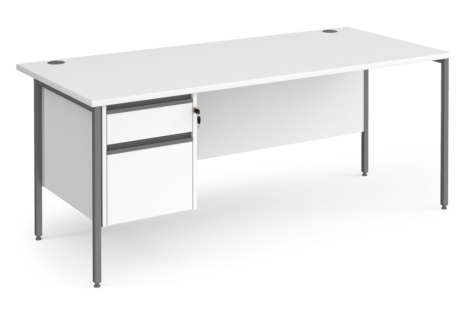 Value Line Classic+ Rectangular H-Leg Office Desk 2 Drawers (Graphite Leg), 180wx80dx73h (cm), White, Express Delivery