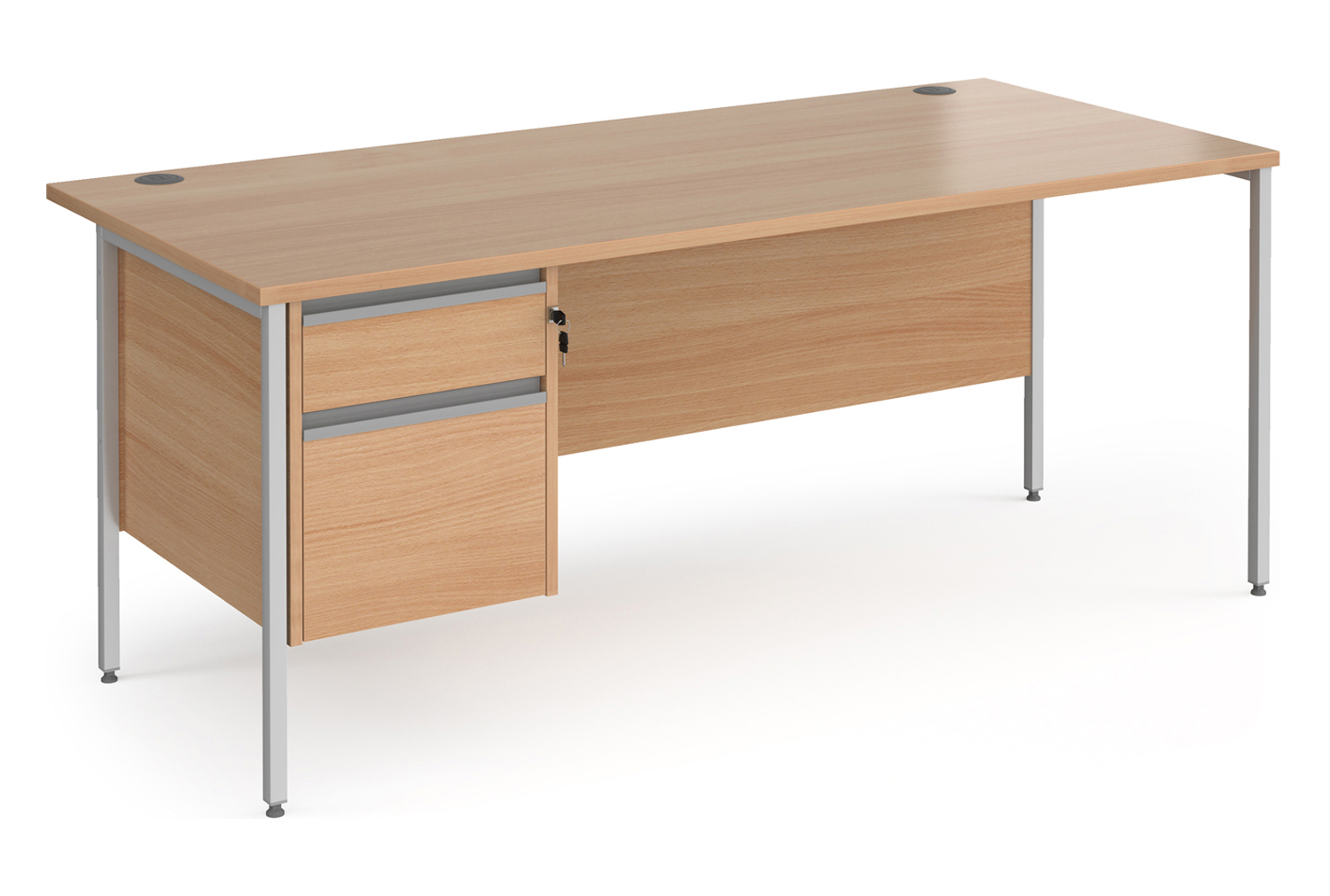 Value Line Classic+ Rectangular H-Leg Office Desk 2 Drawers (Silver Leg), 180wx80dx73h (cm), Beech, Express Delivery