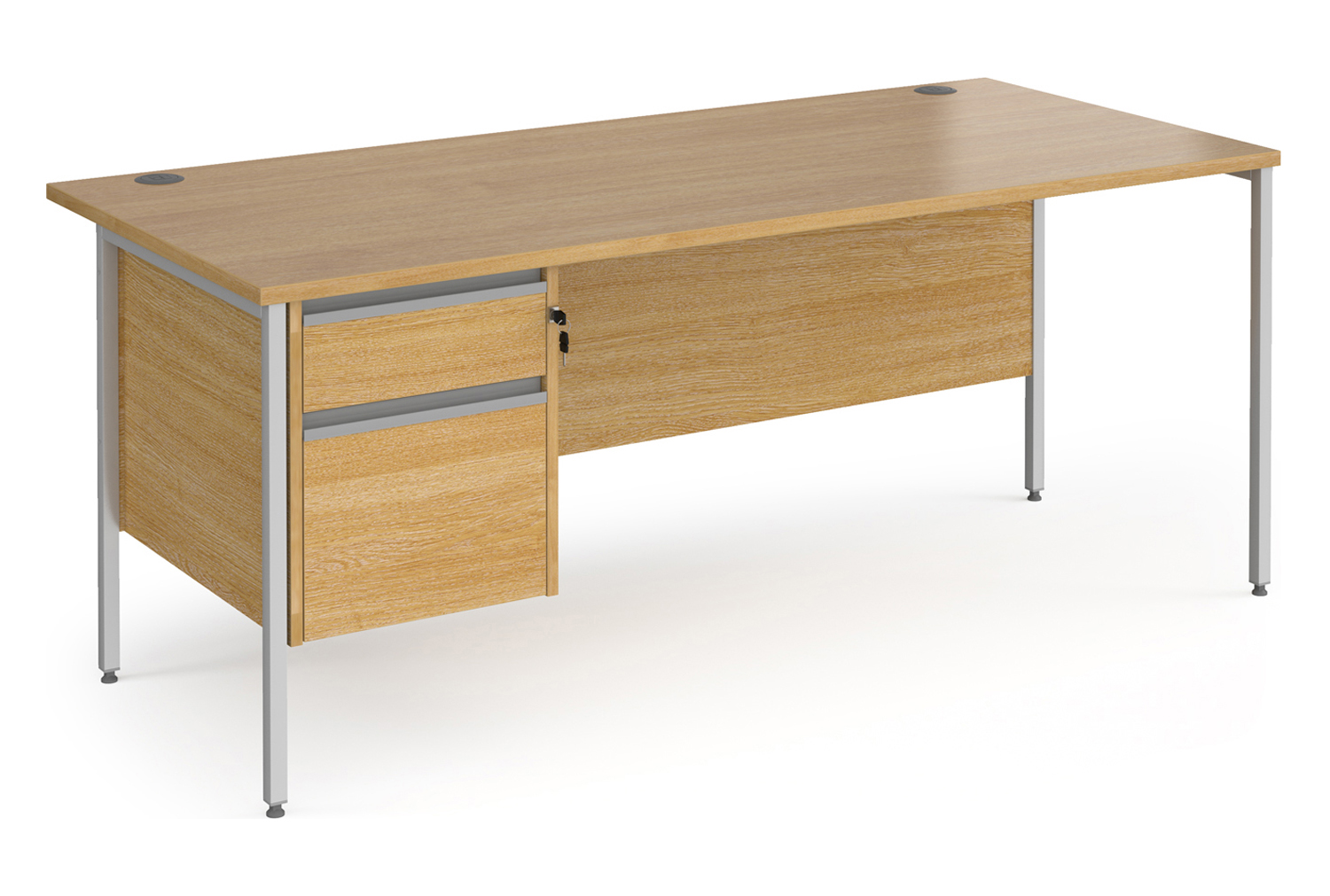 Value Line Classic+ Rectangular H-Leg Office Desk 2 Drawers (Silver Leg), 180wx80dx73h (cm), Oak, Fully Installed