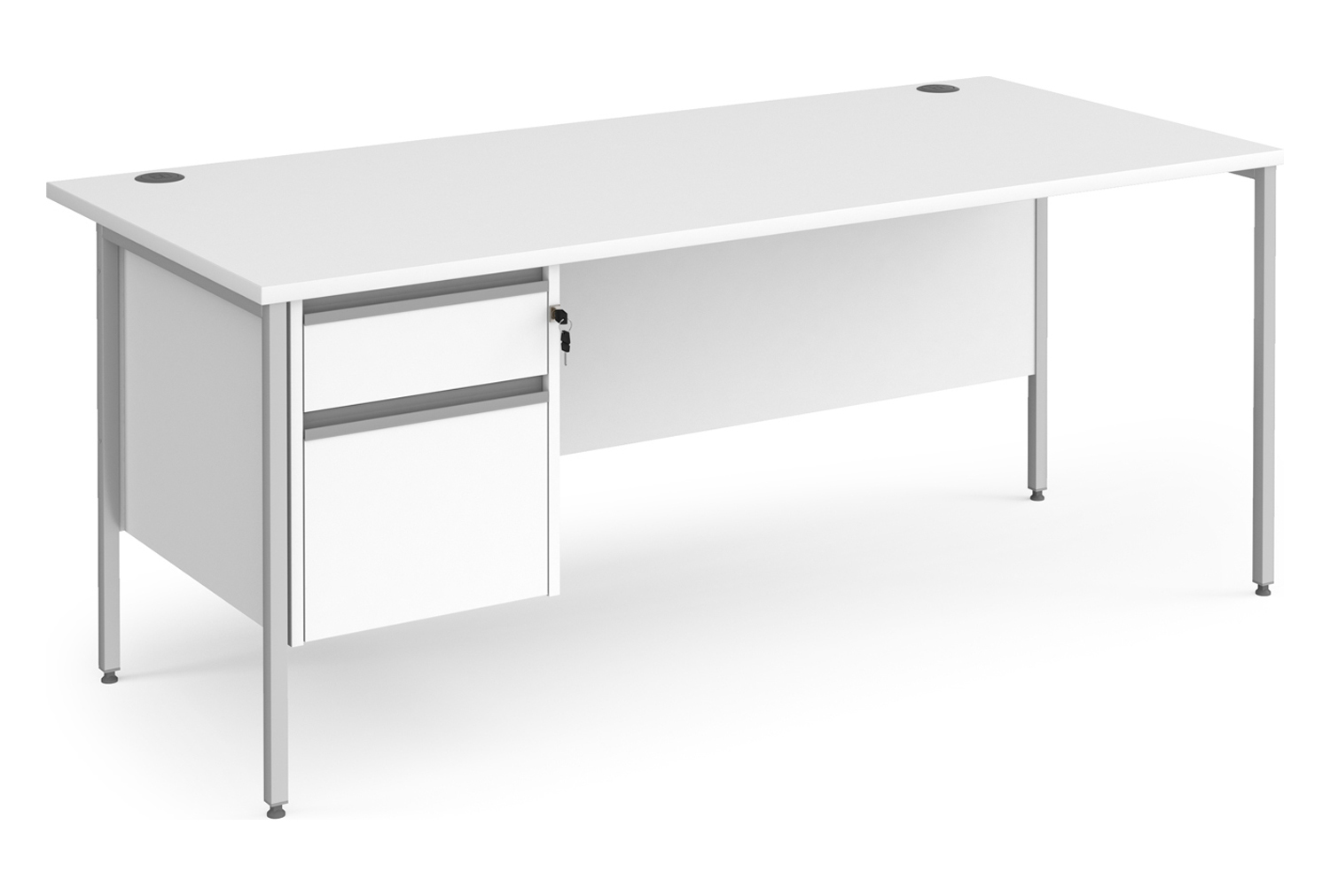 Value Line Classic+ Rectangular H-Leg Office Desk 2 Drawers (Silver Leg), 180wx80dx73h (cm), White, Fully Installed