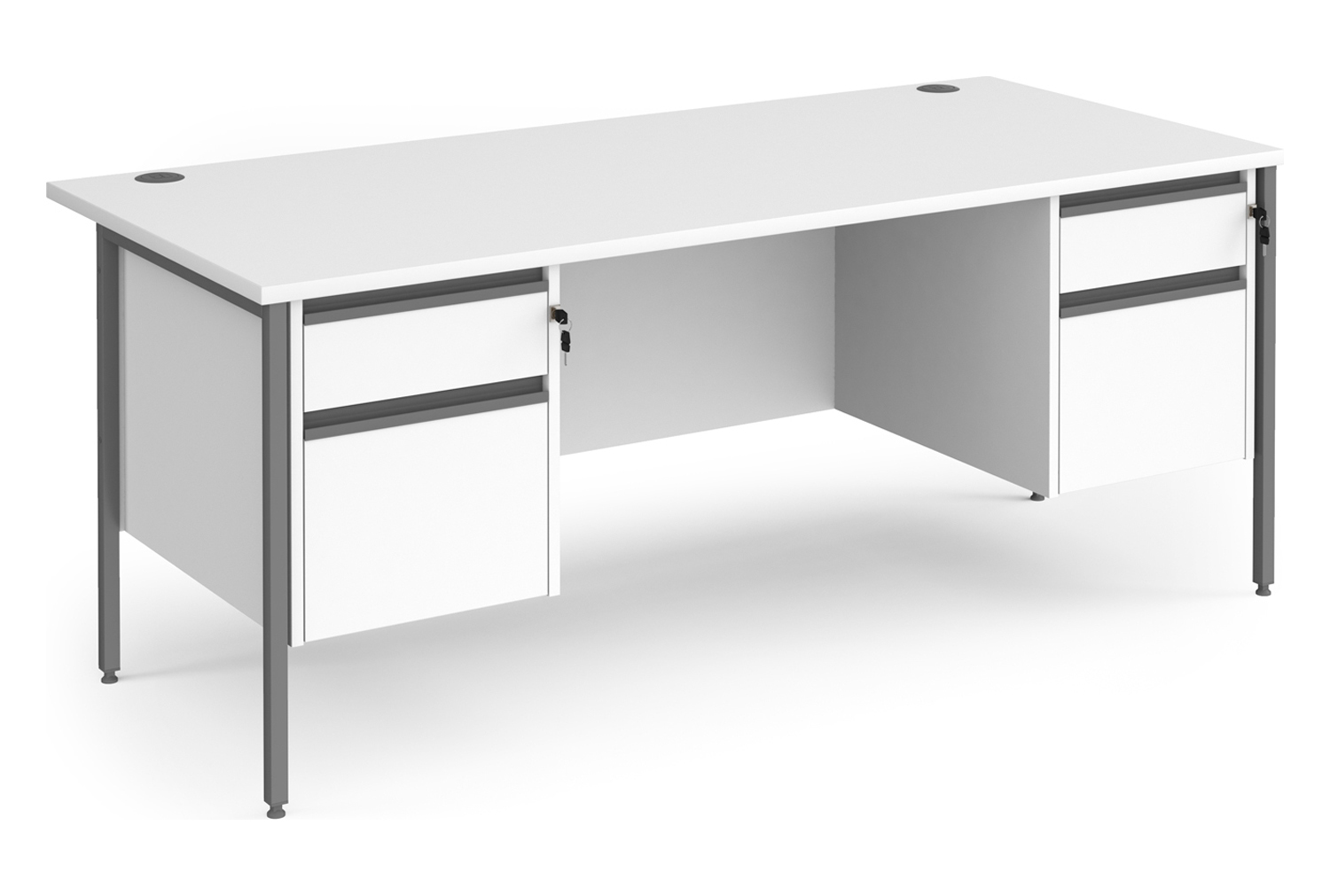 Value Line Classic+ Rectangular H-Leg Office Desk 2+2 Drawers (Graphite Leg), 180wx80dx73h (cm), White, Express Delivery