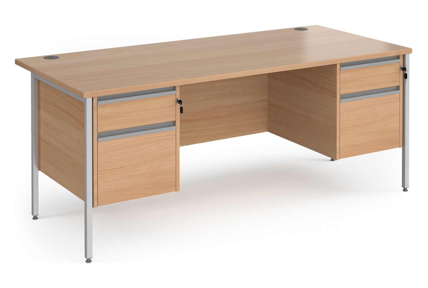 Value Line Classic+ Rectangular H-Leg Office Desk 2+2 Drawers (Silver Leg), 180wx80dx73h (cm), Beech, Express Delivery