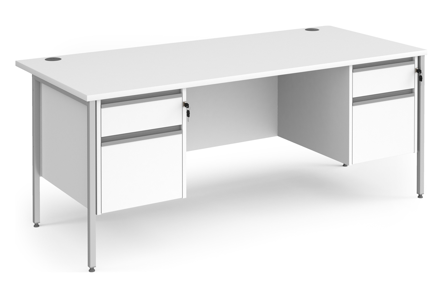 Value Line Classic+ Rectangular H-Leg Office Desk 2+2 Drawers (Silver Leg), 180wx80dx73h (cm), White, Fully Installed