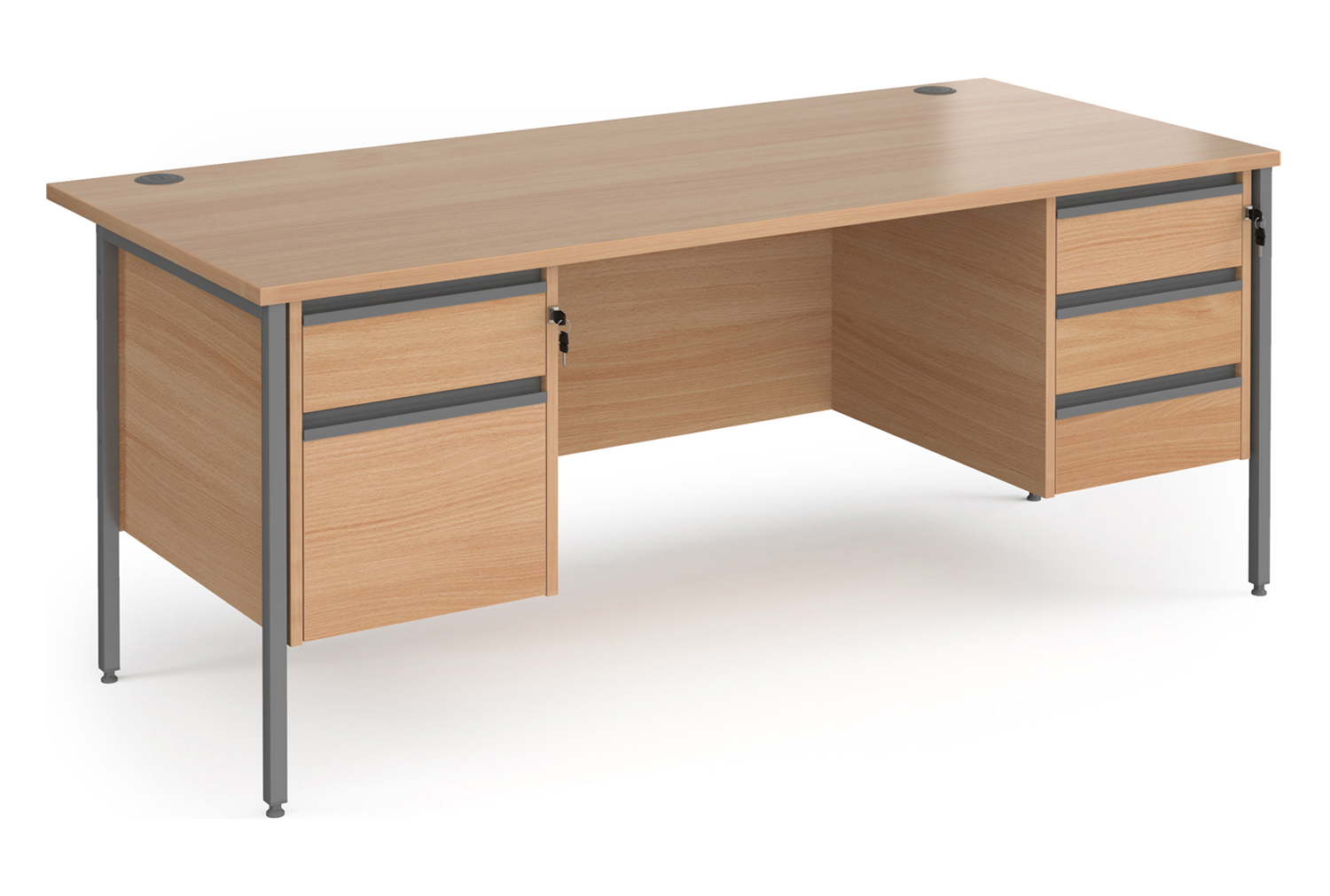Value Line Classic+ Rectangular H-Leg Office Desk 2+3 Drawers (Graphite Leg), 180wx80dx73h (cm), Beech, Fully Installed