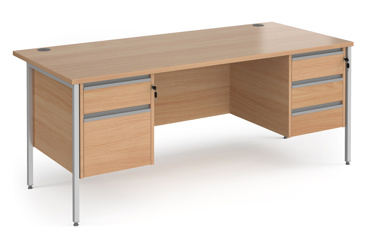Value Line Classic+ Rectangular H-Leg Office Desk 2+3 Drawers (Silver Leg), 180wx80dx73h (cm), Beech, Express Delivery