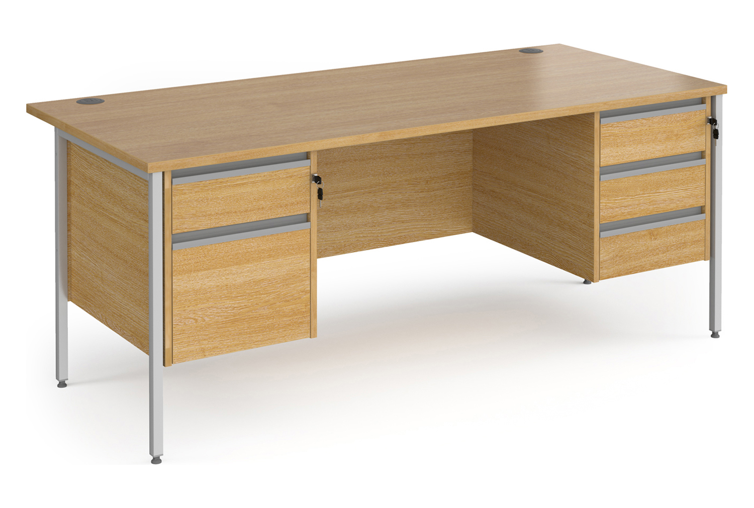 Value Line Classic+ Rectangular H-Leg Office Desk 2+3 Drawers (Silver Leg), 180wx80dx73h (cm), Oak, Express Delivery