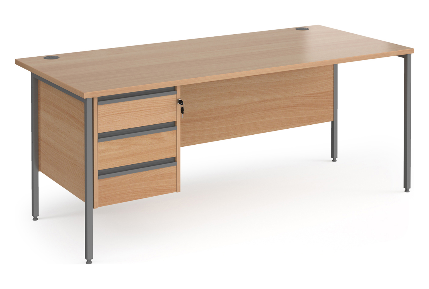Value Line Classic+ Rectangular H-Leg Office Desk 3 Drawers (Graphite Leg), 180wx80dx73h (cm), Beech