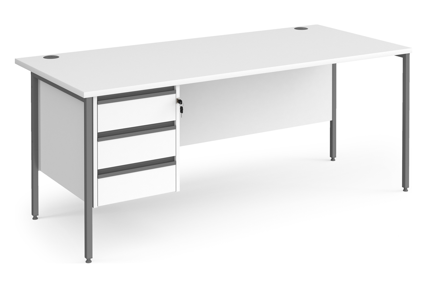 Value Line Classic+ Rectangular H-Leg Office Desk 3 Drawers (Graphite Leg), 180wx80dx73h (cm), White, Express Delivery
